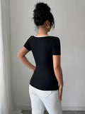 Ninonine "Maya" | Sweetheart Ribbed Woven Contrast Top