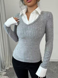 Ninonine "Inès" | Rib-Knit Faux-Layered Shirt Top
