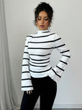 Ninonine "Genevieve" | Ribbed Flared-Sleeve Striped Turtleneck