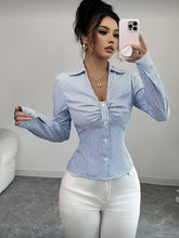 Ninonine "Lucille" | Ruched Striped Tailored Shirt