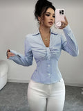 Ninonine "Lucille" | Ruched Striped Tailored Shirt