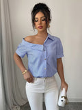 Ninonine "Marina" | Asymmetrical Off-Shoulder Striped Shirt