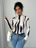 Ninonine "Sloane" | Abstract Geometric Mock Neck Top