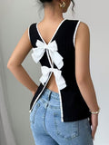 Ninonine "Amélie" | Contrast Trim Ribbed Back-Bow Vest