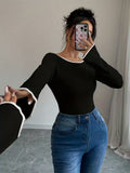 Ninonine "Camille" | Ribbed Contrast-Trim Flared Pullover