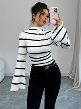 Ninonine "Genevieve" | Ribbed Flared-Sleeve Striped Turtleneck