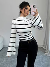 Ninonine "Genevieve" | Ribbed Flared-Sleeve Striped Turtleneck