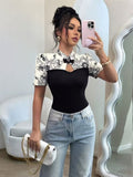 Ninonine "Inès" | Floral Spliced Mandarin Collar Top