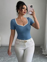 Ninonine "Maya" | Sweetheart Ribbed Knit Contrast Top