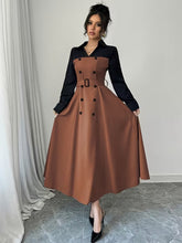 Ninonine "Vienna" | Contrast Double-Breasted Trench-Style Maxi Dress