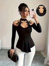 Ninonine "Evangeline" | Off-Shoulder Lace-Appliqué Peplum Top