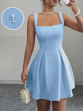 Ninonine "Elodie" | Pearl-Encrusted Square Neck Fit & Flare Dress
