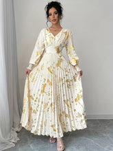 Ninonine "Aurelia" | Golden Foil Pleated V-Neck Maxi Gown