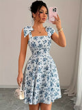 Ninonine "Florence" | Shoulder-Tie Smocked Back Floral Dress