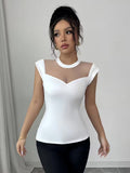 Ninonine "Celeste" | Illusion Neckline Mesh Detail Top