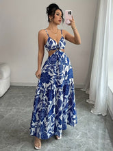 Ninonine "Sapphire" | Porcelain Botanical Ring-Detail Maxi Dress