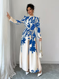 Ninonine "Vienna" | Stand Collar Ruffled Lantern Sleeve Maxi Dress