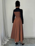 Ninonine "Vienna" | Contrast Double-Breasted Trench-Style Maxi Dress