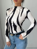 Ninonine "Sloane" | Abstract Geometric Mock Neck Top