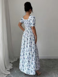 Ninonine "Isabelle" | Smocked Back Puff Sleeve Floral Fit & Flare Dress