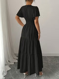 Ninonine "Calypso" | Criss-Cross V-Neck Tiered Vacation Maxi Dress