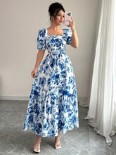 Ninonine "Isadora" | Azure Bloom Puff Sleeve Tiered Maxi Dress