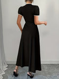 Ninonine "Yuki" | Contrast Trim Mandarin Collar Maxi Dress