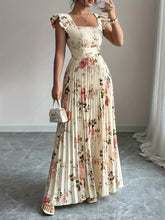 Ninonine "Rosalind" | Pleated Floral Maxi Dress with Ruffled Sleeves