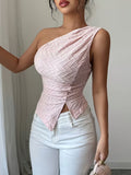 Ninonine "Aria" | Textured One-Shoulder Asymmetrical Tank