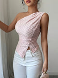 Ninonine "Aria" | Textured One-Shoulder Asymmetrical Tank