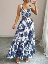 Ninonine "Soleil" | Azure Botanical Cutout Maxi Dress