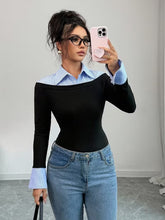 Ninonine "Geneva" | Layered Two-Tone Polo Knit Top