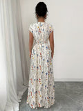 Ninonine "Flora" | Shirred-Waist V-Neck Floral Maxi Dress