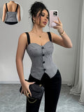 Ninonine "Valerie" | Houndstooth Button-Front Bustier Vest