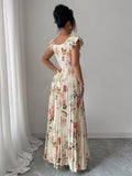Ninonine "Rosalind" | Pleated Floral Maxi Dress with Ruffled Sleeves