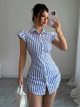 Ninonine "Marina" | Flutter Sleeve Ruched Stripe Shirt Dress