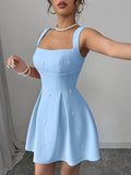 Ninonine "Elodie" | Pearl-Encrusted Square Neck Fit & Flare Dress