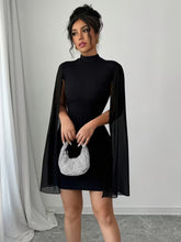 Ninonine "Hestia" | Mandarin Collar Cape-Sleeve Bodycon Dress