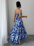 Ninonine "Sapphire" | Porcelain Botanical Ring-Detail Maxi Dress