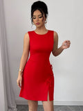 Ninonine "Valerie" | Bow-Accented Side-Slit Bodycon Mini Dress
