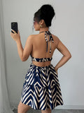 Ninonine "Chevron" | Geometric Halter Cutout Mini Dress