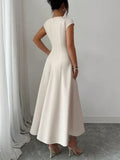 Ninonine "Clara" | Sculptural Square-Neck Midi A-Line Dress