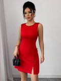 Ninonine "Valerie" | Bow-Accented Side-Slit Bodycon Mini Dress