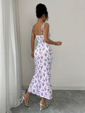 Ninonine "Violette" | Ruffled Tie-Strap Floral Bodycon Dress
