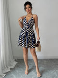 Ninonine "Chevron" | Geometric Halter Cutout Mini Dress