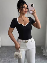 Ninonine "Maya" | Sweetheart Ribbed Woven Contrast Top
