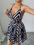Ninonine "Chevron" | Geometric Halter Cutout Mini Dress