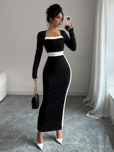 Ninonine "Sylvie" | French-Style Contrast Square Neck Bodycon Maxi