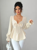 Ninonine "Céline" | French-Style Bow-Front Peplum Blouse