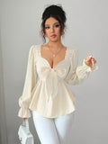 Ninonine "Céline" | French-Style Bow-Front Peplum Blouse